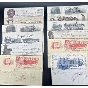 Vintage Paper Billing Heads Elaborate Set of 6 (1893-1894) Invoices Receipts